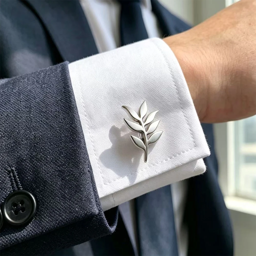 Wholesale Fashion Cufflinks Stainless Steel Olive Branch Pattern Cuff Ornaments Wedding Father Husband Holiday Gifts 6