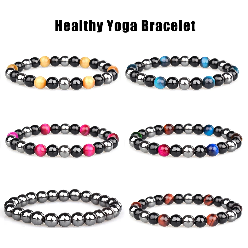 Pulseras con cuentas para hombre y mujer, pulsera de obsidiana Natural, Ojo de Tigre, piedra, salud, pulso, magnetita, al por mayor| | - AliExpress