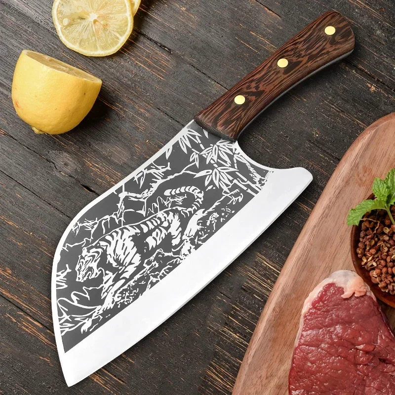 

Forged Meat Cleaver Butcher Knife Home Kitchen Stainless Steel Dividing Knife Wooden Handle Fruit Slicing Knife Cooking Tools