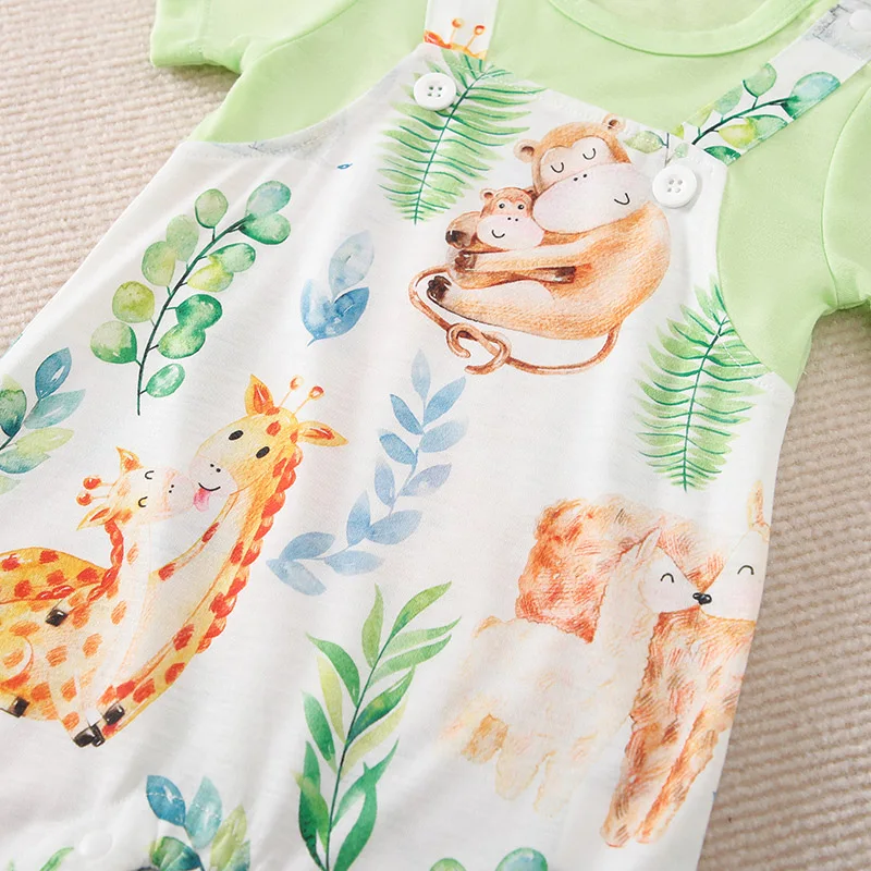 Baby Boys Girls Unisex Newborn Romper 0-18 Months Toddler Clothing Infant summer Short sleeve A family of animals print Jumpsuit infant romper animal print romper