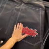 Vintage Clothing Multi-pocket Letter Jeans Y2k Hip Hop Pant Sets Black High Waisted Wide Leg Pants Cargo Streetwear Sweatpants 4