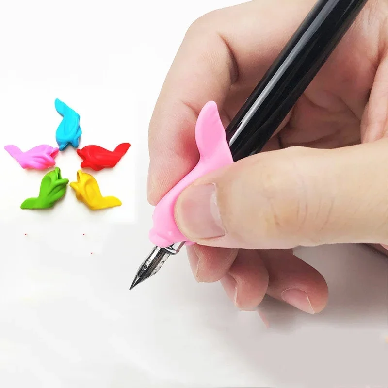 100/5pc Fish Pen Grip Holder Silicone Learning Writing Grip Posture Correction Tool For Pencil Grasp Writing Aid Grip Stationery 3