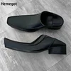 Retro Chunky Heel Derby Leather Shoes for Men New British Style Boat Deep Mouth Square Toe Loafers Single Casual Shoes 37-45 1