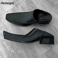Retro Chunky Heel Derby Leather Shoes for Men New British Style Boat Deep Mouth Square Toe Loafers Single Casual Shoes 37-45 1