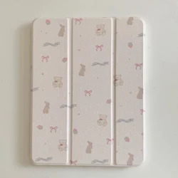 Cute Bear & Rabbit Cartoon Leather Trifold Stand Case - iPad Air6 11 M2(2024 (Xiong - TuZi)