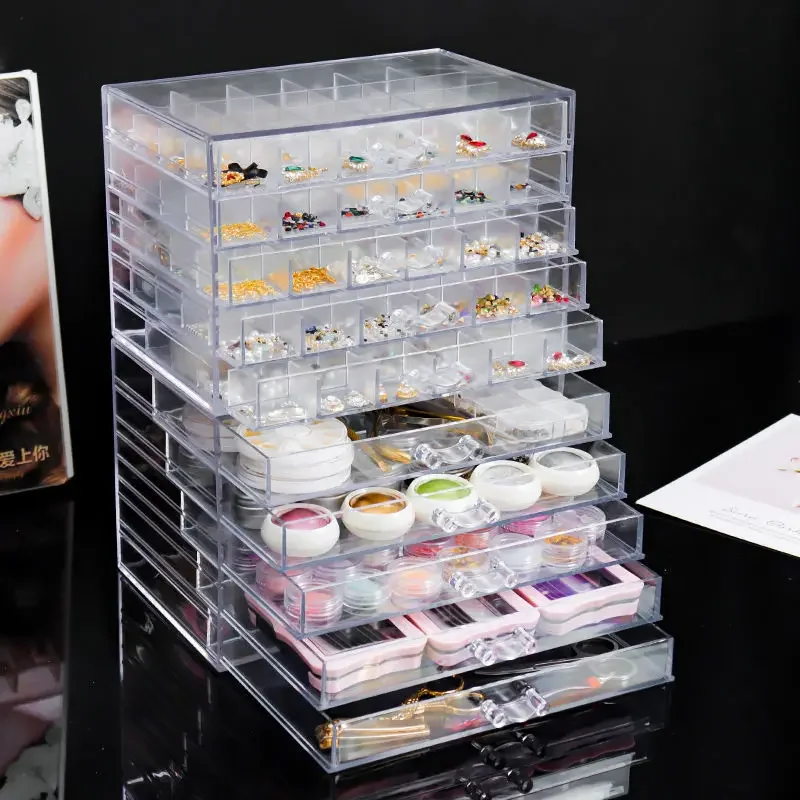 

Nail Organizer Acrylic Plastic Transparent Art Box Jewelry Stackable Drawer Cosmetic Stand Storage Display Diamond