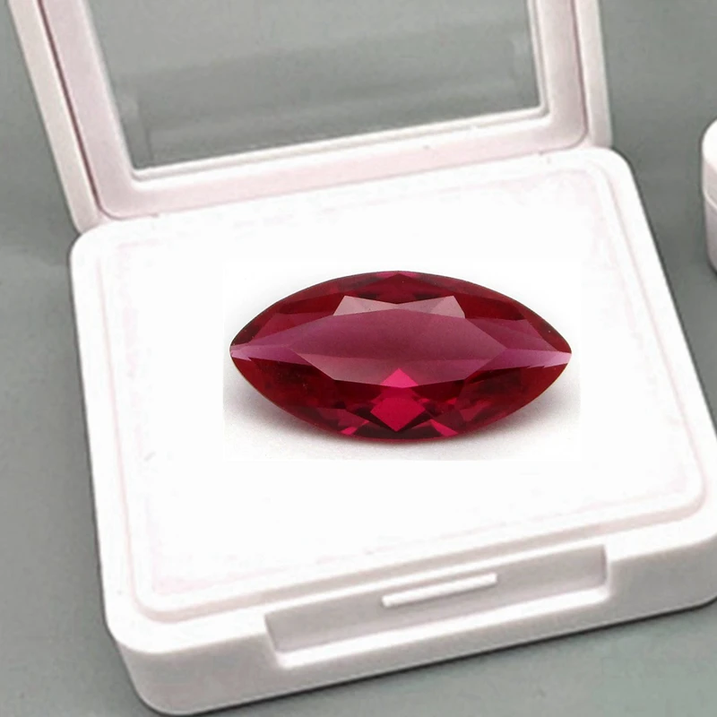 Im Karton verpackter Marquise-Rubin, UV-Licht-Glühend, 10×20mm, Mohs-Härte, Edelsteine für Schmuckherstellung/Sammlung/Geschenk, Kostbare Steine