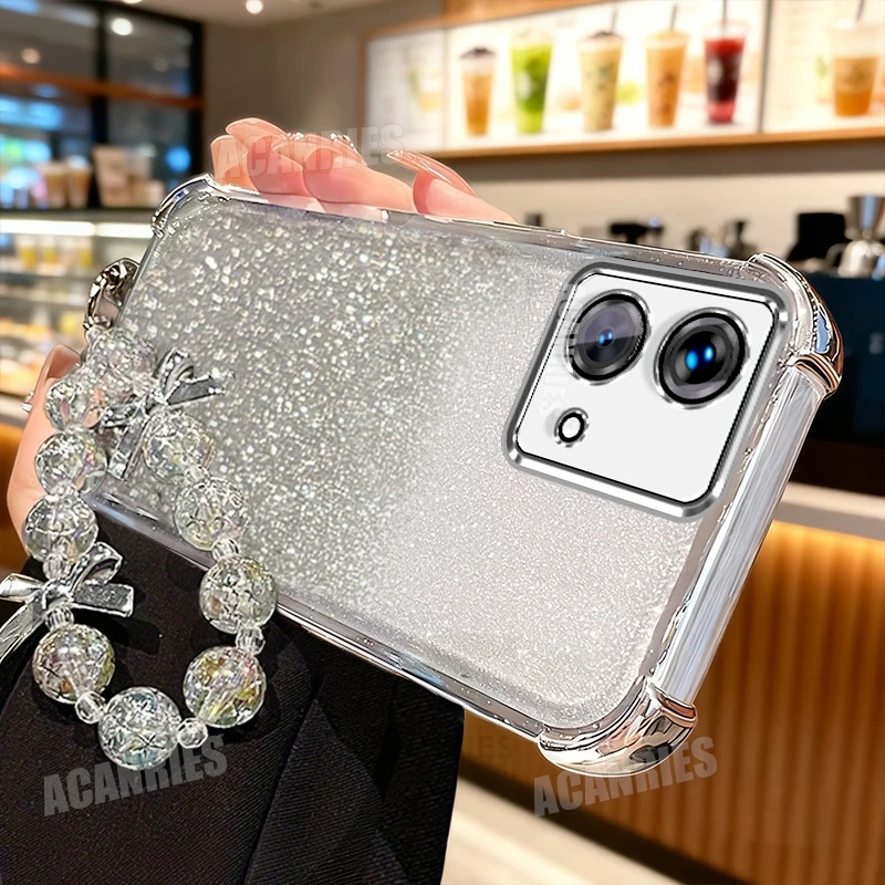 Glitter Star Lanyard Chain Shockproof Silicone Phone Case Back Cover