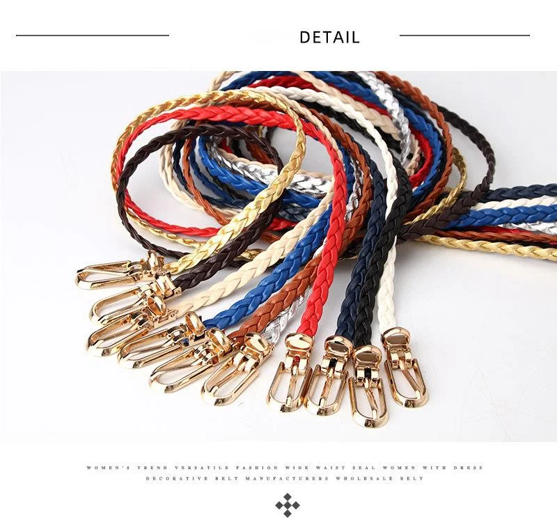 Nuova cintura intrecciata decorativa annodata in stile coreano alla moda da donna, piccola cintura color caramella, cintura con fibbia a clip semplice e personalizzata_voghion.com