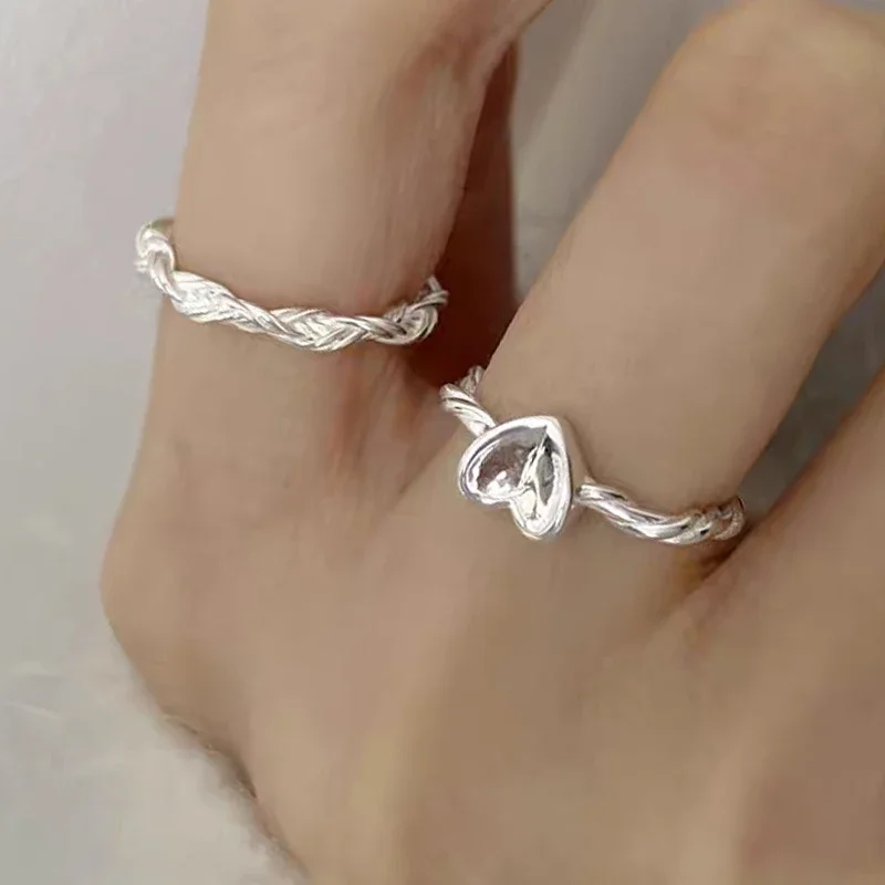 2Pcs Sweet Heart Ring Women Girls Y2K Handmade Dough Twist Finger Ring Design Openning Lover Jewelry Party Gifts