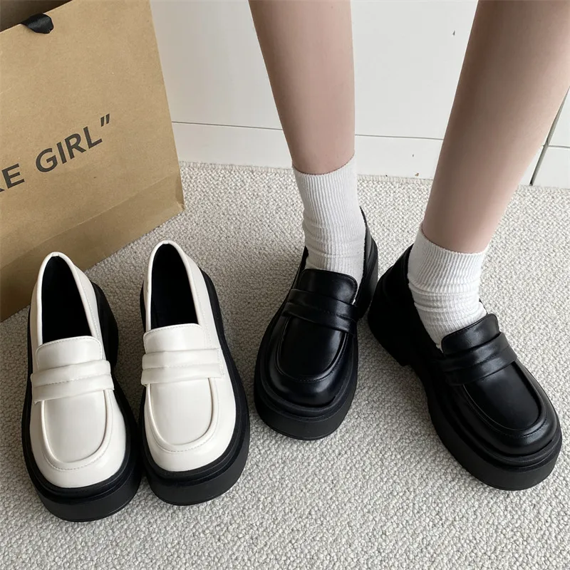 

Лоферы женские без застежки, повседневные кожаные туфли-оксфорды, платформа, круглый носок, плоская подошва, без застежки, лето-осень