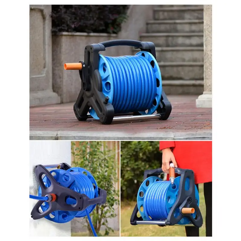 Garden Hose Reel Holder Hand Crank Hoses Reels Rack Water Pipe Storage