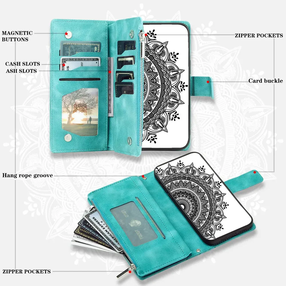 Zipper Wallet Flip Case with Card Holder and Book Cover Design