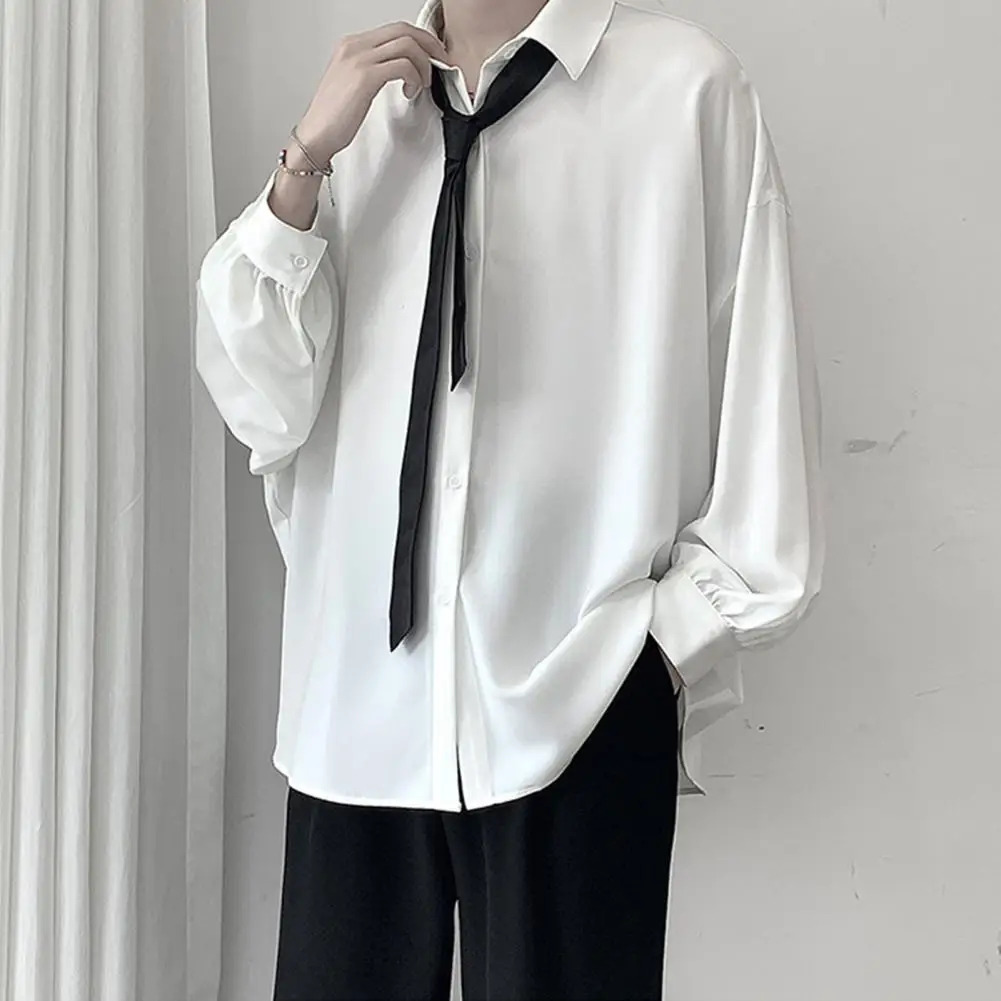 

Draped Shirt Stylish Anti-Pilling Loose Shirt Spring Loose Fit Solid Color Draped Shirt for Outdoor