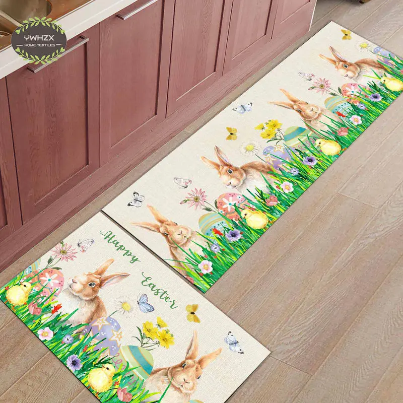 Easter Bunny Egg Flower Carpet Entrance Door Mat Non Slip Kitchen