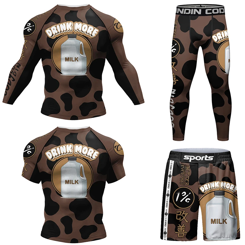 

New MMA Rashguard T-shirt +Pants Set Men jiu jitsu Boxing Kickboxing MMA shorts Bjj Gi Muay Thai Grappling Pants 4pcs Sportswear