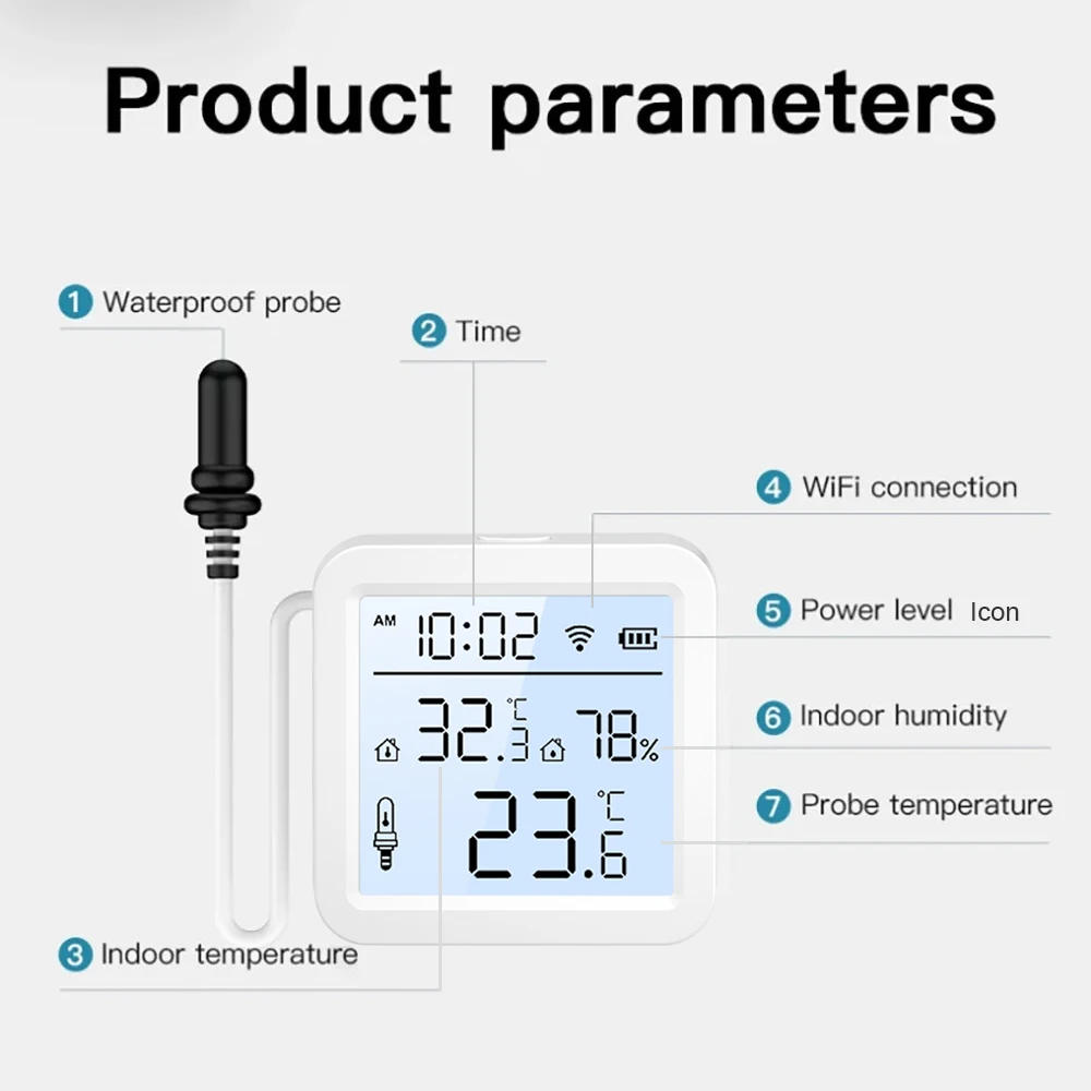 Smart WiFi Temperature & Humidity Sensor with External Probe and Optional Display