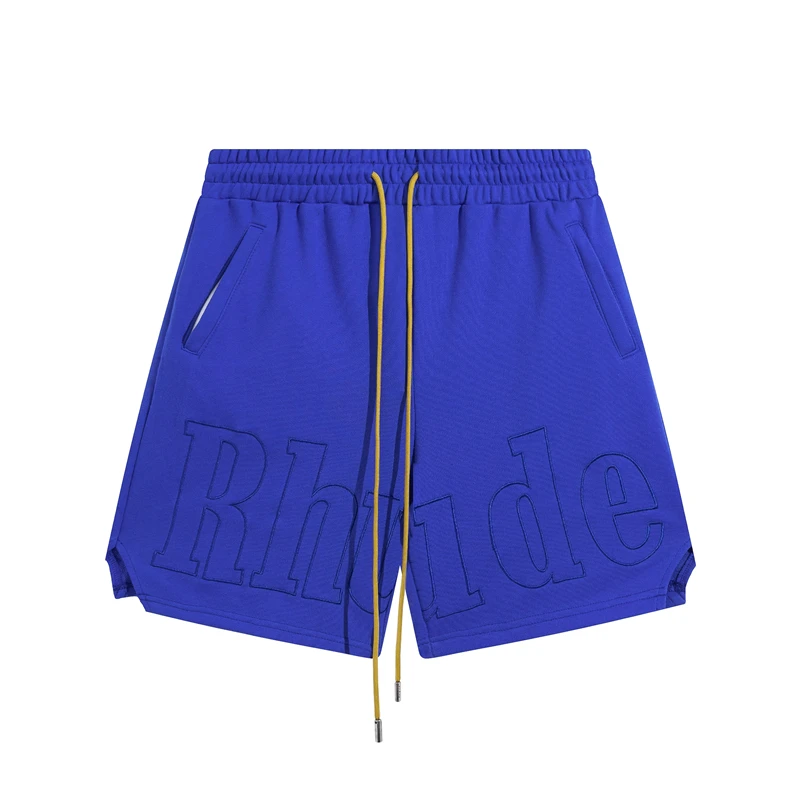 

High Quality Rhude Patchwork Shorts Men Women Yellow Drawstring Shorts Breeches Hip Hop