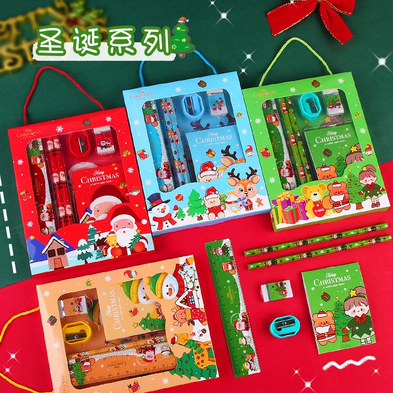 

Christmas 6-piece Set Of Best-selling Cartoon Santa Edition 4-color Stationery Gift Box For Children's Christmas Learning Prizes