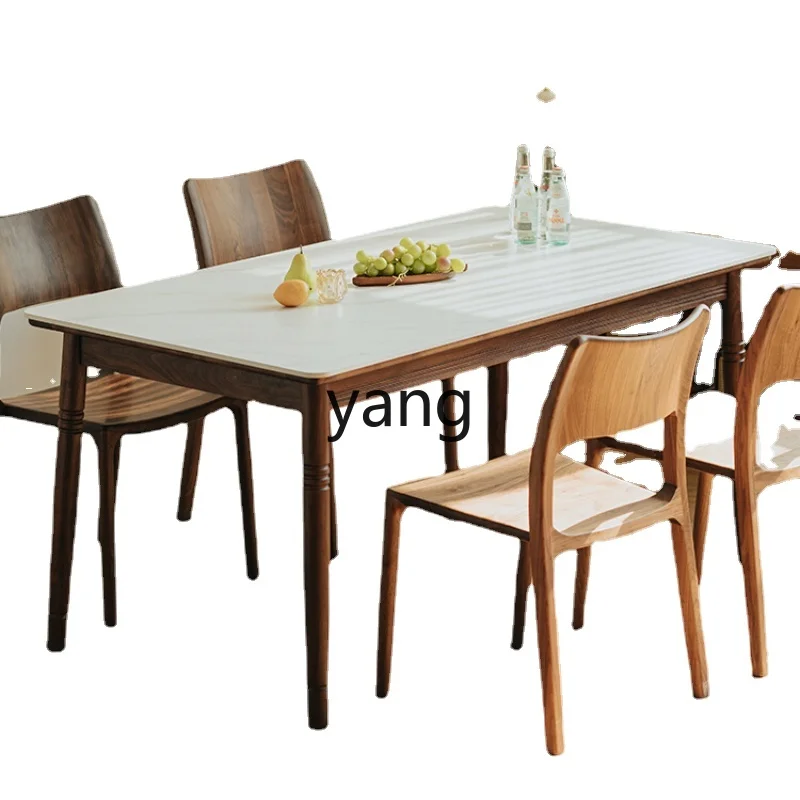 

Yhl Dining Table Black Walnut Solid Wood Rectangular Dining Table Household Small Apartment Dining Tables and Chairs Set