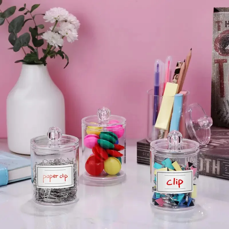 4Personalized Acrylic Storage Box Multifunctional Cotton Swabs Cotton Balls Dental Floss Picks Organizer Transparent Cosmetic St
