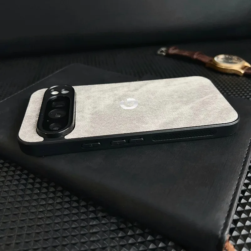 Vintage Denim Texture Magnetic Leather Case with Wireless Charging Compatibility