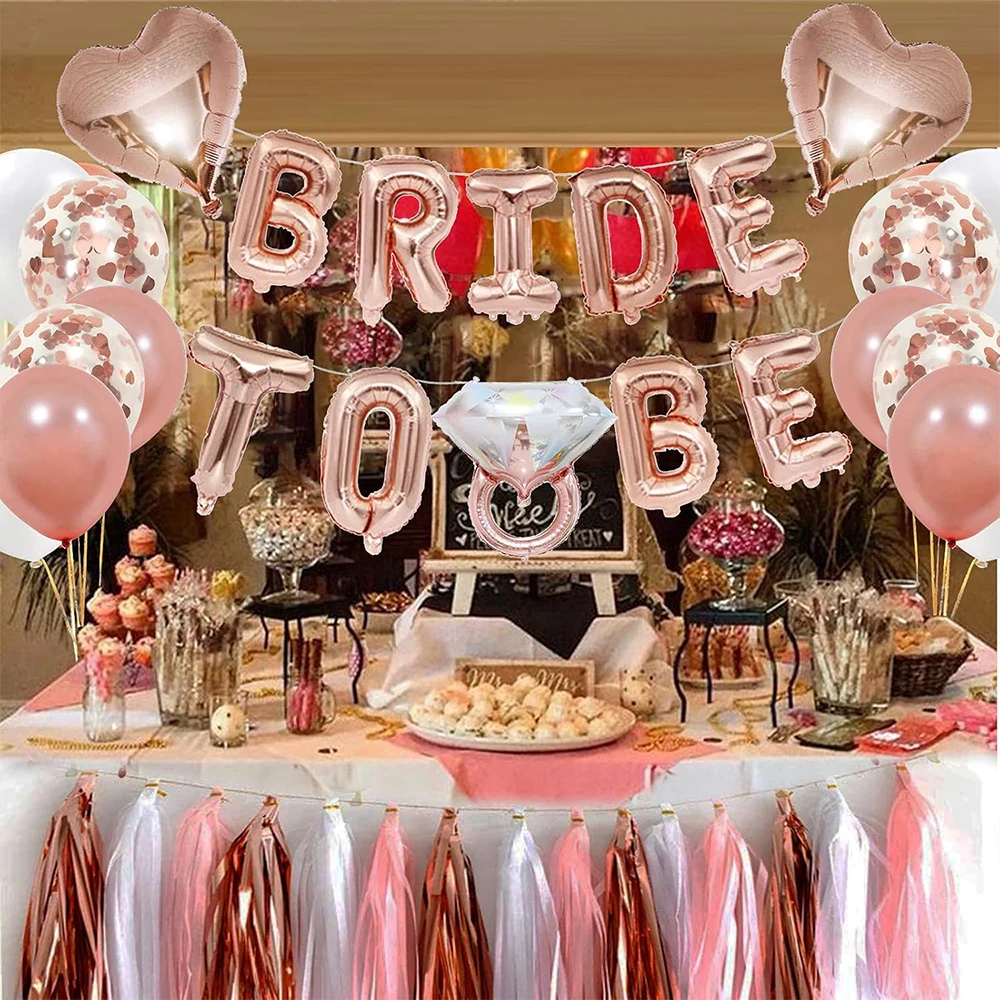 Bride to Be Balloons Party Decorations Kits-Rose Gold Bridal Shower Party Decor and Supplies Foil Balloons for Bridal Showe