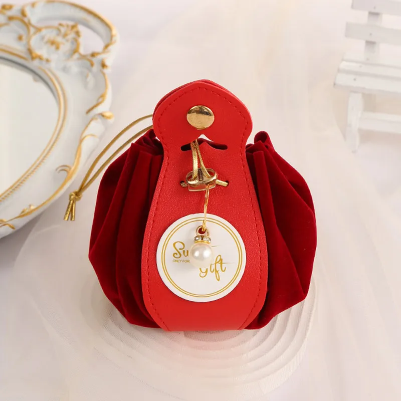Luxury Flocked Leather Velvet Drawstring Candy Bags – Elegant Sachet Pouches for Christ... - SKU CFB01614 - UGI Packaging