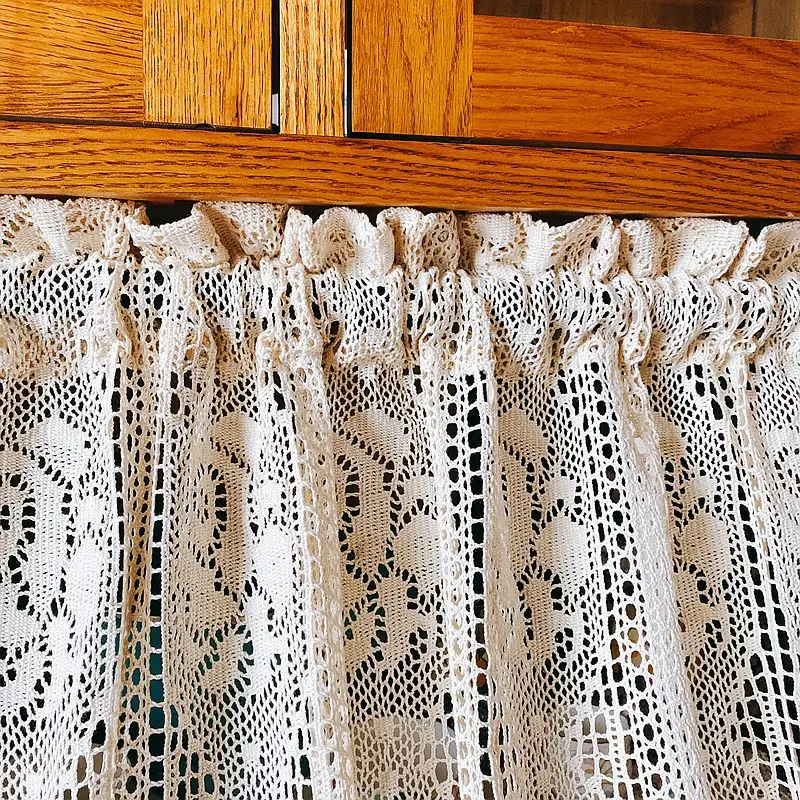 American Country Crochet Hollow Short Curtains for Roman Window Kitchen Manual Rose Lace Half Curtains Valance #A036 2
