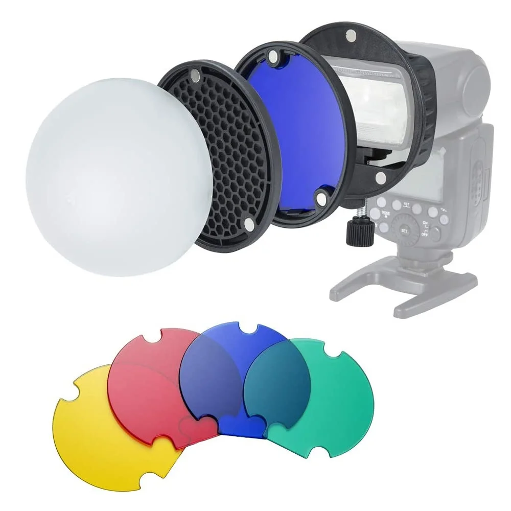 Camera Flash Magnetic Mount Diffuser Ball Honeycomb Grid Color Filte for Canon Nikon Sony Godox Neewer YONGNUO Speedligh