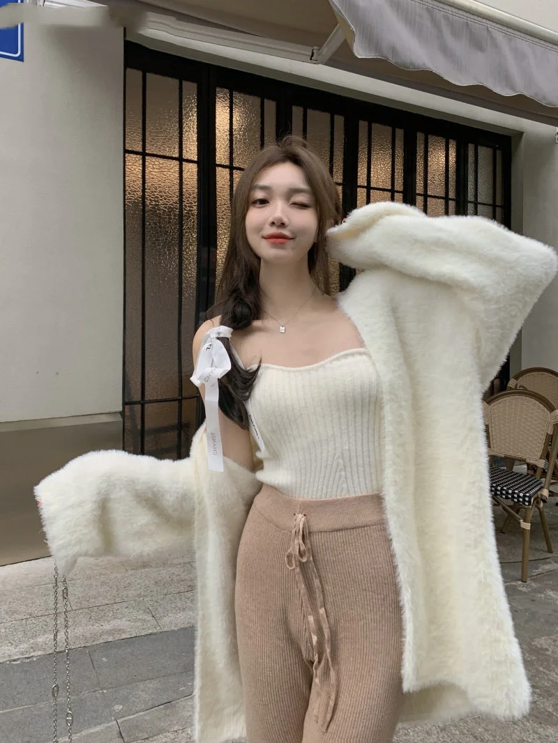 

White Pink Khaki Soft Furry Knit Cardigan Sweater Fall Outfit Coat Jumper,Loose Overcoat Sweatercoat Korean Cloth Women