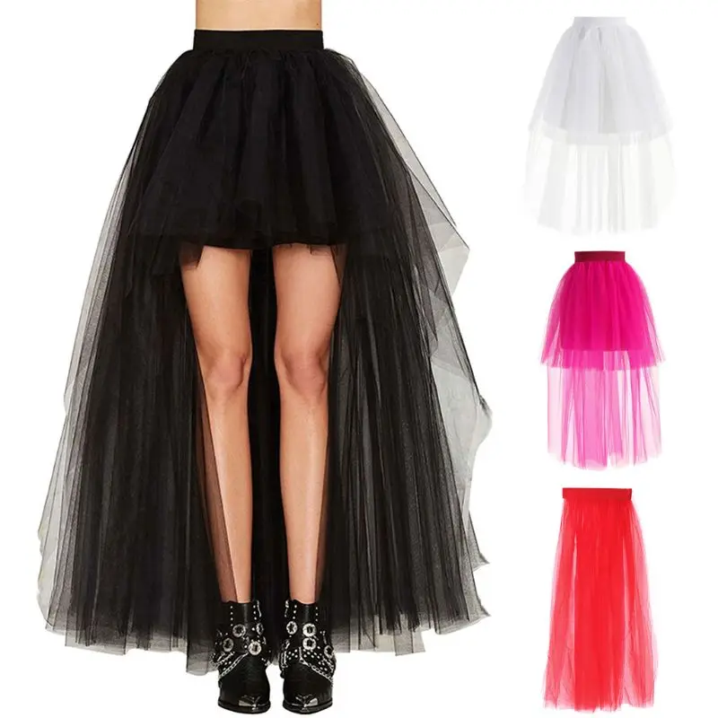 

Fashion Women Skirt New Punk Sexy Mesh Irregular Front Short Back Long Tutu Puff