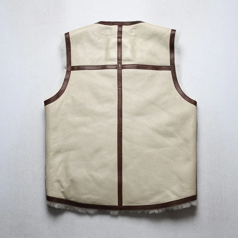 winter cold warm C3 fur one vest men women couple models round neck horse leather pockets leather strips sheepskin merino vests 6