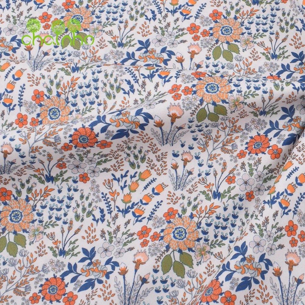 Chainho,Printed Plain Weave Poplin Cotton Fabric,DIY Quilting Sewing Material,Patchwork Cloth,Floral Series,3 Sizes,15PC215