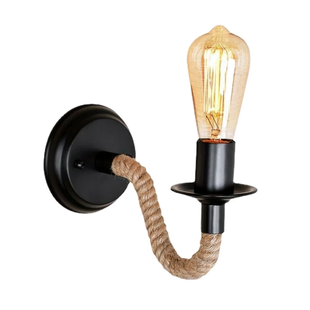 Led Wall Light Hemp Rope American Retro Vanity Light Indoor Sconce Bedroom Led Wall Lamp Corridor Night Lighting