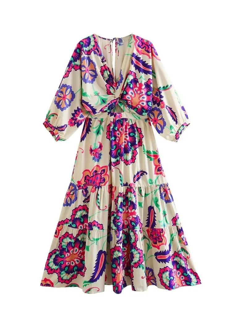 

MESTTRAF женское 2023 модное с галстуком, с узелком, с вырезами, с принтом, поплин, миди-платье, винтажные женские платья с коротким рукавом Vestidos