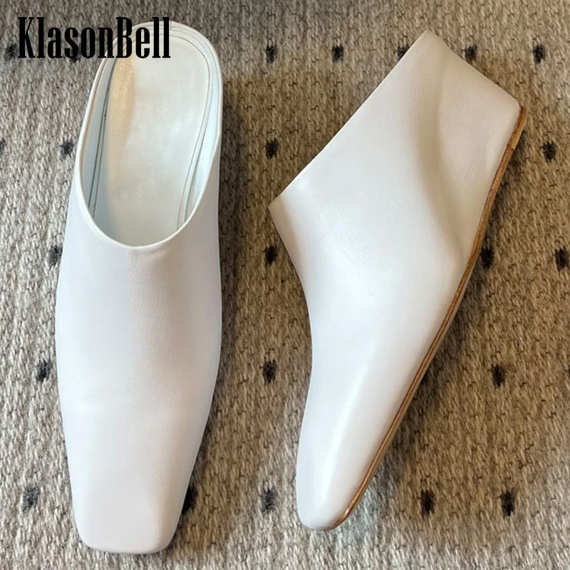 

Женские мюли KlasonBell в стиле ретро, элегантные туфли на высокой танкетке, натуральная кожа, квадратный носок, сандалии, 6,5