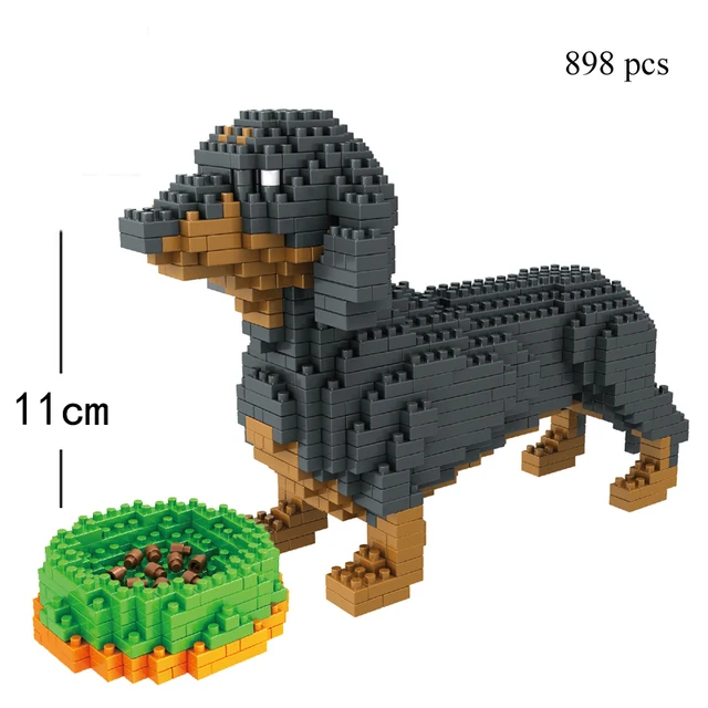 KNEW BUILT Dog Model Mini Building Block Toys Set for Kid Boy Girls Adult Beginner Teddy Hughes Corgi Collie Pet Style Bricks - Dachshund in bag