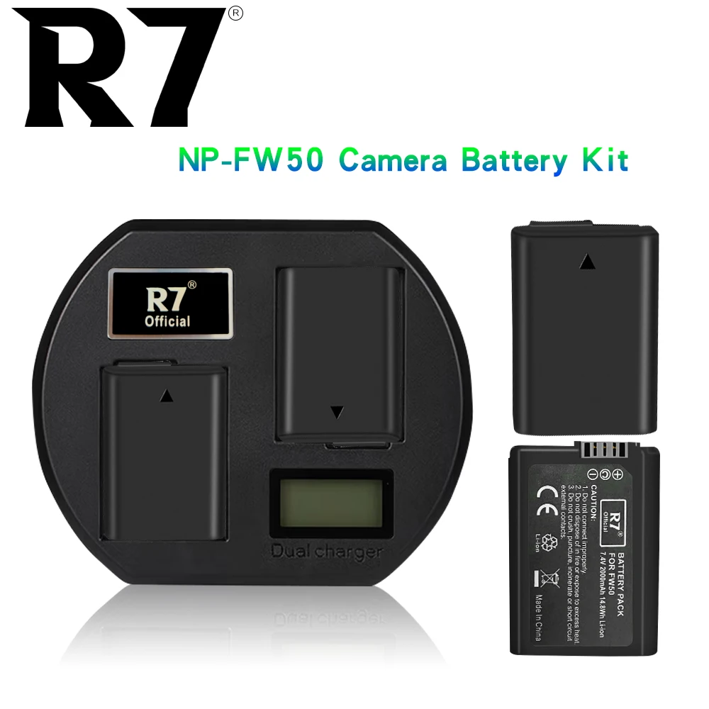 

R7 NP FW50 NP-FW50 Camera Battery and LCD Charger Kit for Sony A6000 a6400 a6100 a6500 a6300 a7rm2 a7m2 a7s2 camera