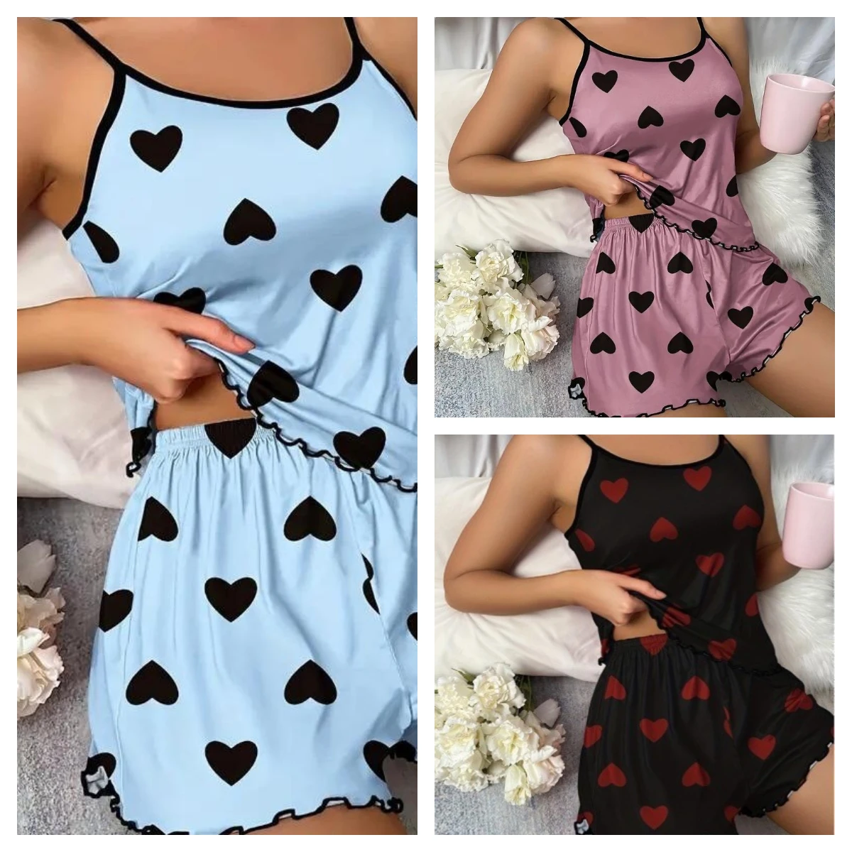 Summer Women's Pajamas Two-Piece Set Casual Camisole Shorts Loungewear