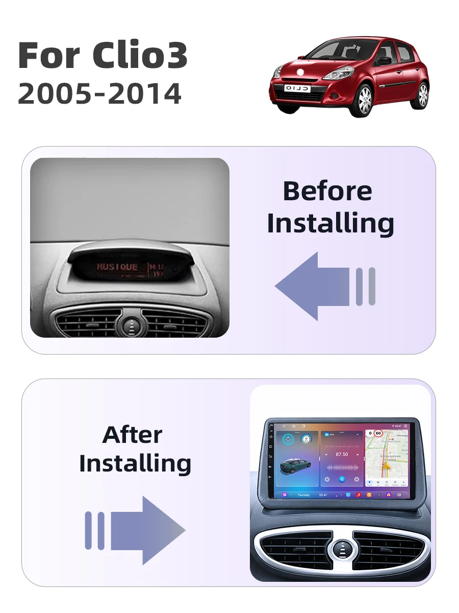 Srnubi Autoradio für Renault Clio 3 2005 2006 2007-2014 Multimedia Player Android Auto Carplay BT WIFI 4G Navigation Auto Audio – Detail 1