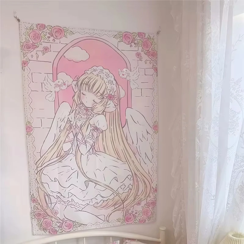 Tapisserie Murale Anime Ange Lolita Rose | Déco Douce Chambre