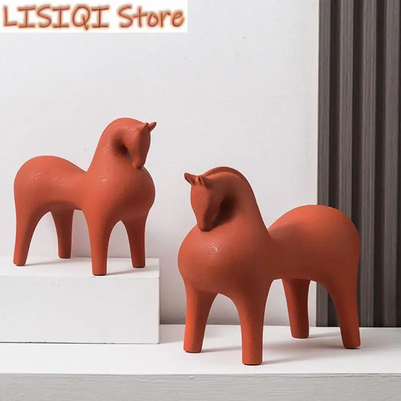 

New Creative Simulation Animal Sculpture Ceramic Horse Red Horse Porcelain Decorative Figurines Home Decoration Accessories