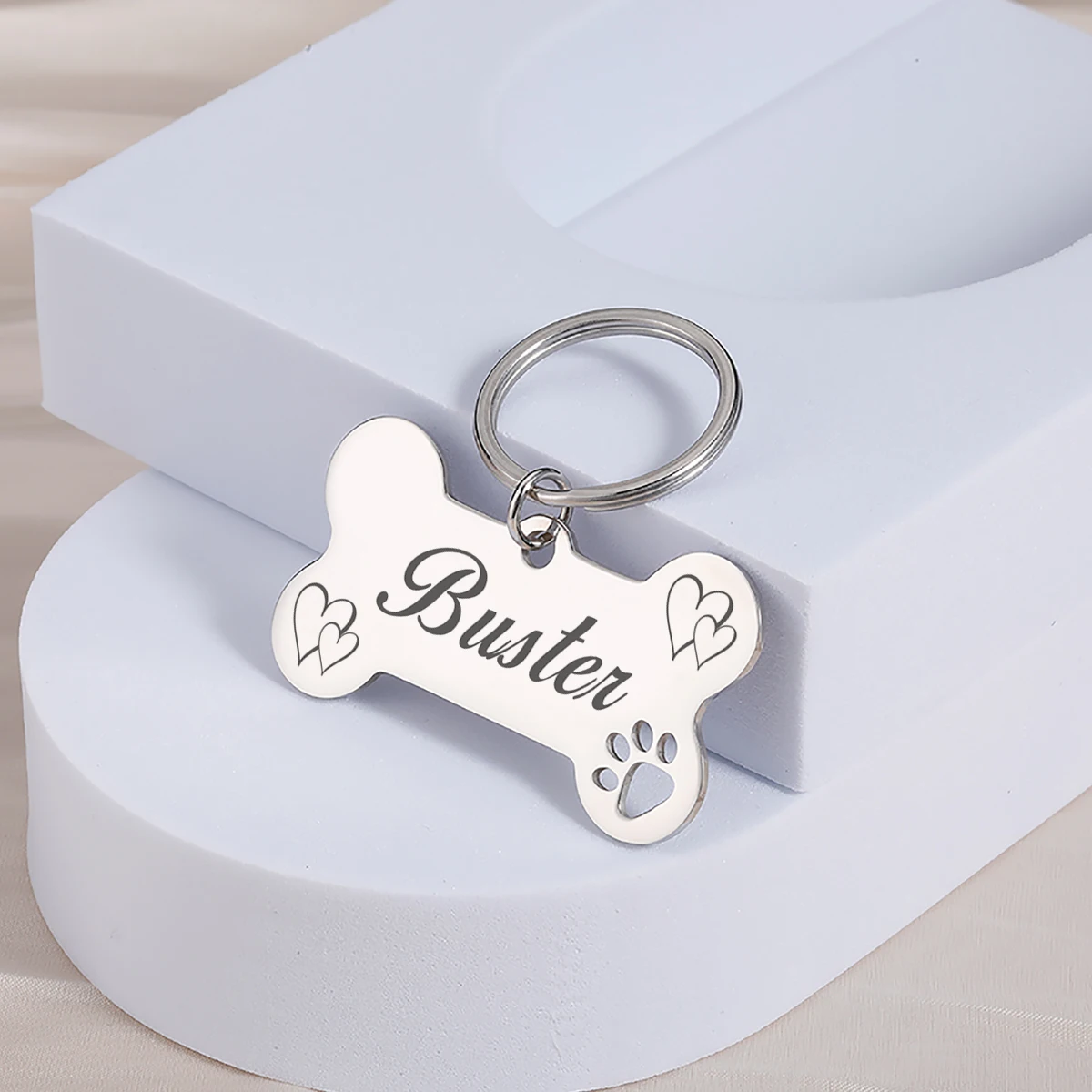Personalized Pet Dog ID Tags Shiny Mirror Bone Tags Engraving Name
