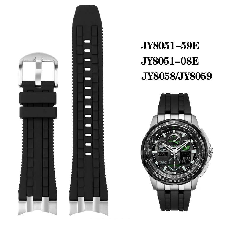 Cinturino Con Estremità Curva In Gomma Da 24Mm Per Citizen Sky Eagle Jy8051-08E Y8051-08 Jy8058 Jy8059 Jy8068 Cinturino Con Estremità In Acciaio
