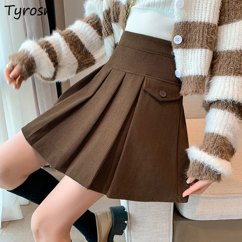 

Skirts Women High Waist Pleated Fake Pockets Sweet Girls Korean Style Chic A-line Slim Streetwear Elegant Comfortable All-match