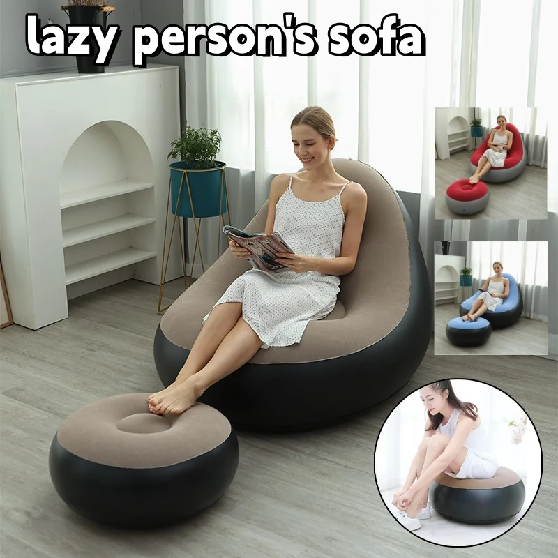 Adult Inflatable Lounge Chair Flocked Air Cushion Game Sofa