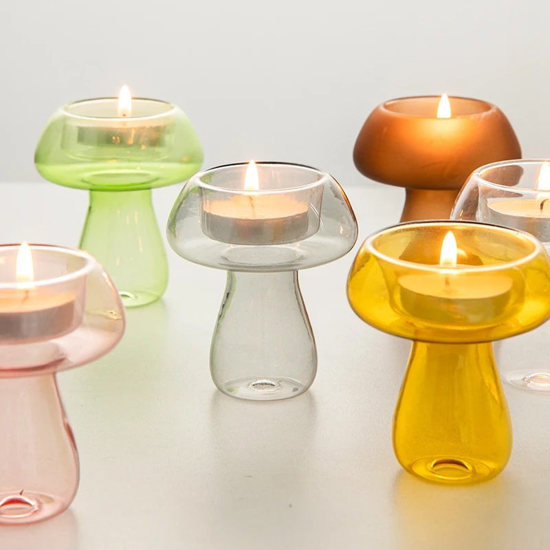 Creative Mushroom Shape Candlestick Nordic Glass Candle Holder Simple Candlestick Desktop