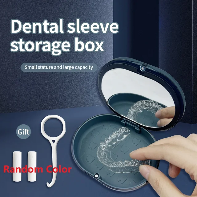 2 Layers Retainer Case Orthodontic Storage Box With Mirror Invisible Removable Braces Remover Aligner Chewies Silicone Stick 2