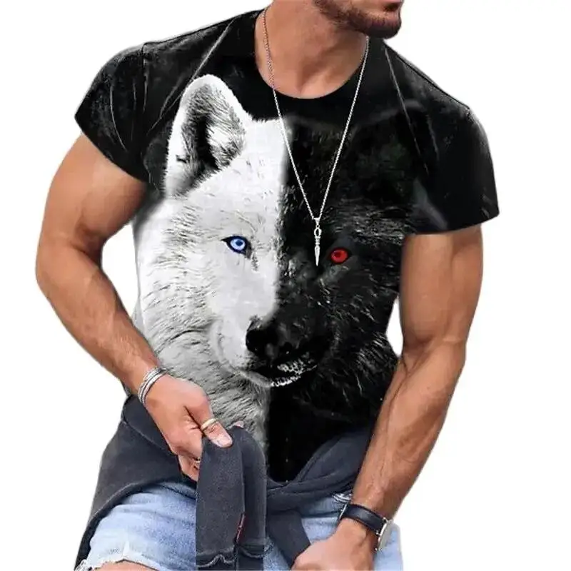 Mens Summer Short Sleeve T Shirt Wolf 3D Print Oversized Tee